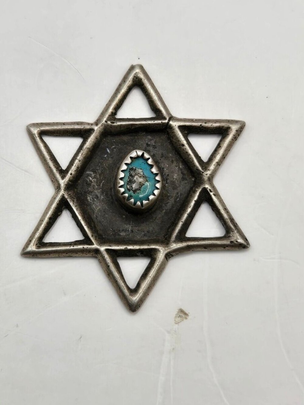 80's Star of David Turquoise Penadnt Sterling Silver Jewish Israel Charm Vtg